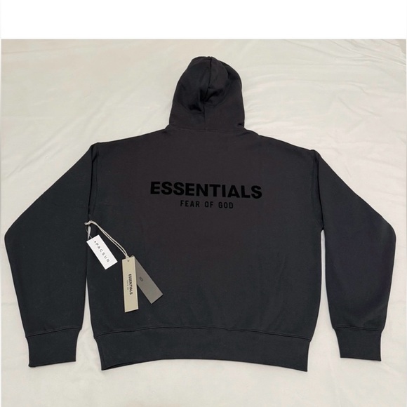 Fear of God Other - Fear of God ESSENTIALS Black Back-Logo Crewneck Hoodie